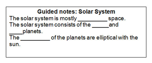Guided notes solar system example